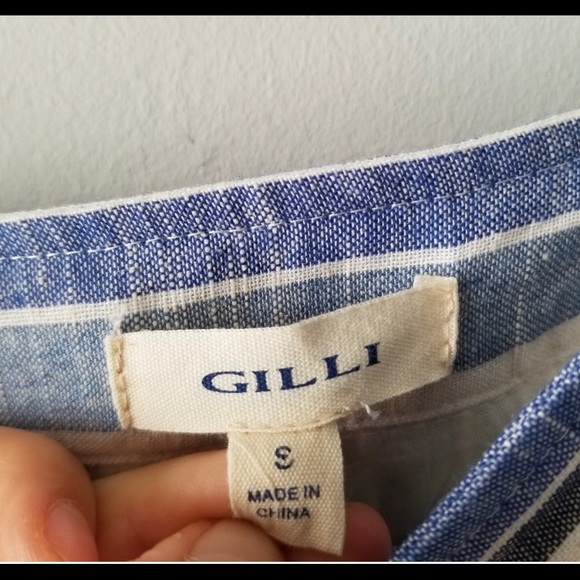 Gilli Linen Blend Striped Button Dress - Small - Picture 2 of 5